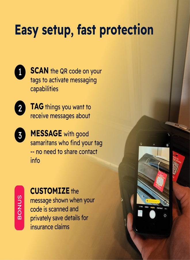 SeQR Smart Luggage Tags | Privacy QR Code Luggage Tag Keeps Personal info Private | Customizable Travel Suitcase Tags for Women Men | Use with GPS Bag Locator Tracking Tags, Air Tag for Android or iOS - Image 5